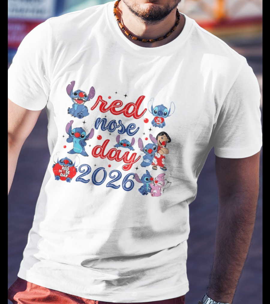 Stitch Red Nose Day 2026 Cartoon Characters Featuring Lilo T-Shirt