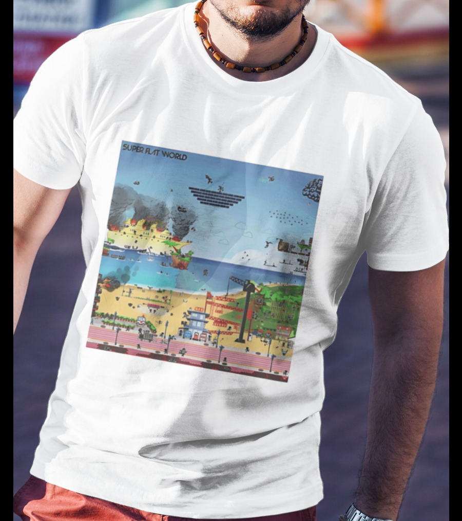 Super Flat World Cartoon Pixel Art Adventure Beach Cityscape Fantasy T-Shirt