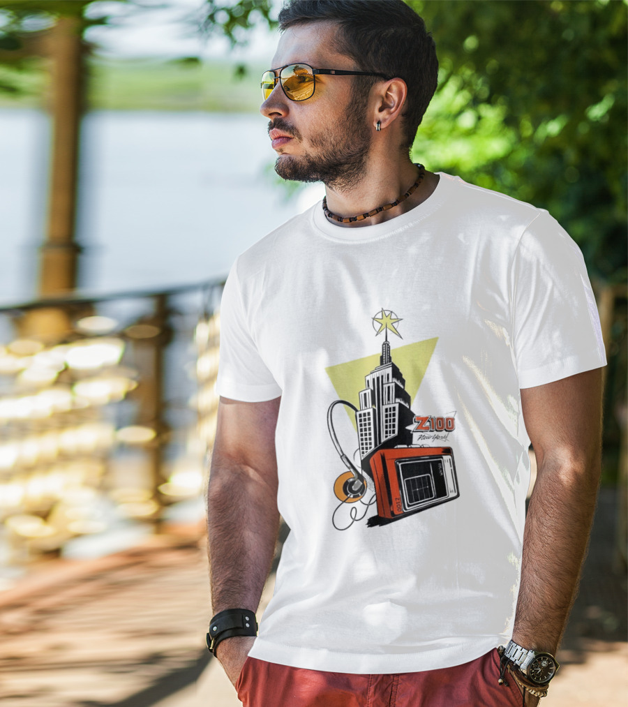 Z100 New York Retro Radio And Empire State Building Star T-Shirt