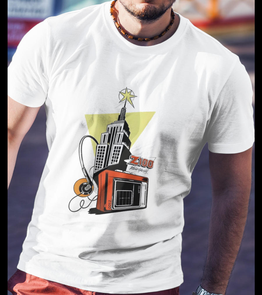 Z100 New York Retro Radio And Empire State Building Star T-Shirt