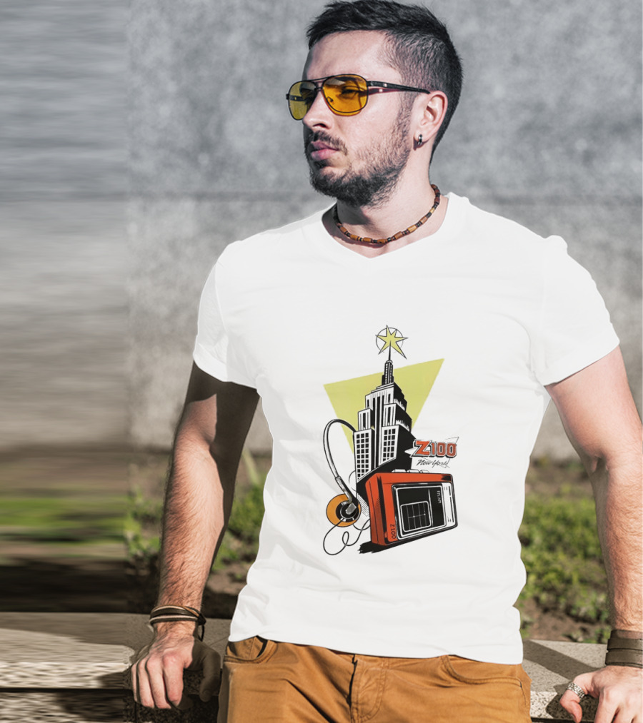 Z100 New York Retro Radio And Empire State Building Star T-Shirt