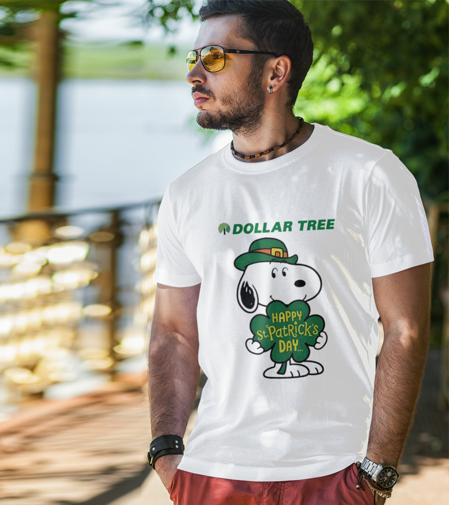 Dollar Tree Snoopy Happy St. Patrick's Day 2026 Clover Hat T-Shirt