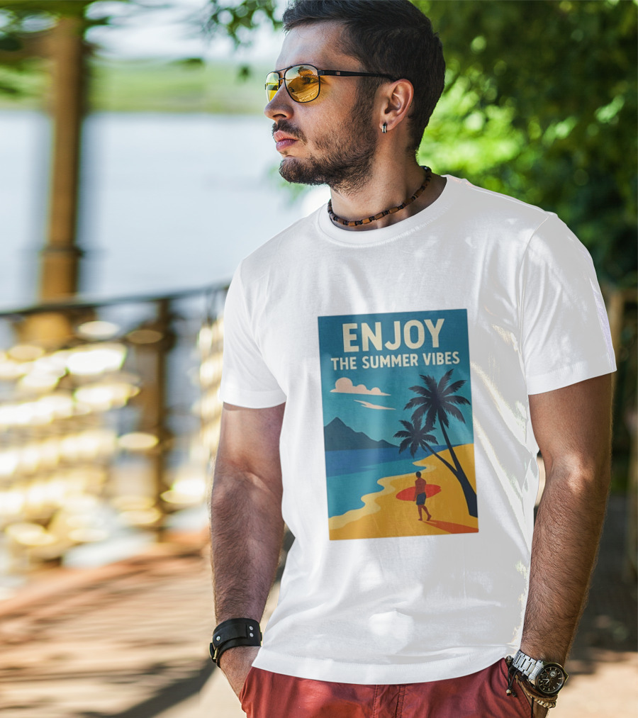 Enjoy The Summer Vibes Ocean Beach Sunset Scene T-Shirt
