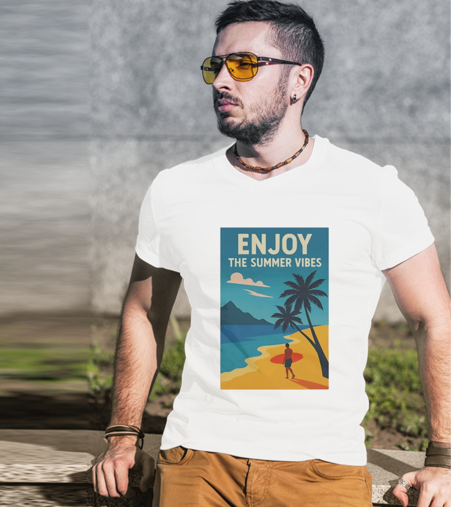 Enjoy The Summer Vibes Ocean Beach Sunset Scene T-Shirt