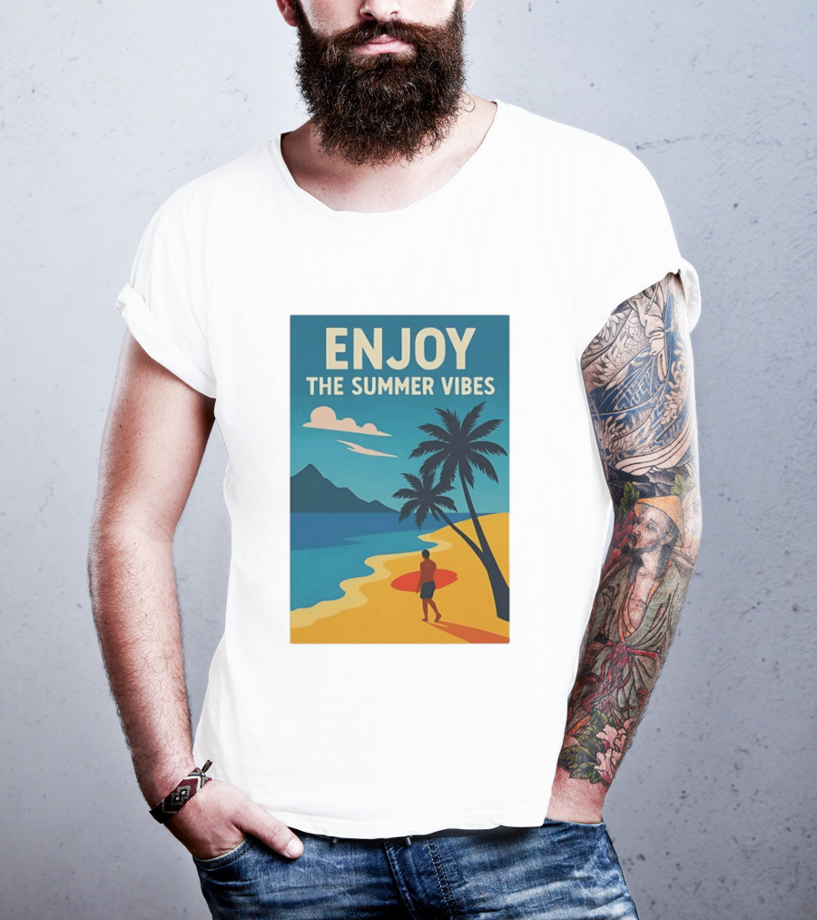 Enjoy The Summer Vibes Ocean Beach Sunset Scene T-Shirt