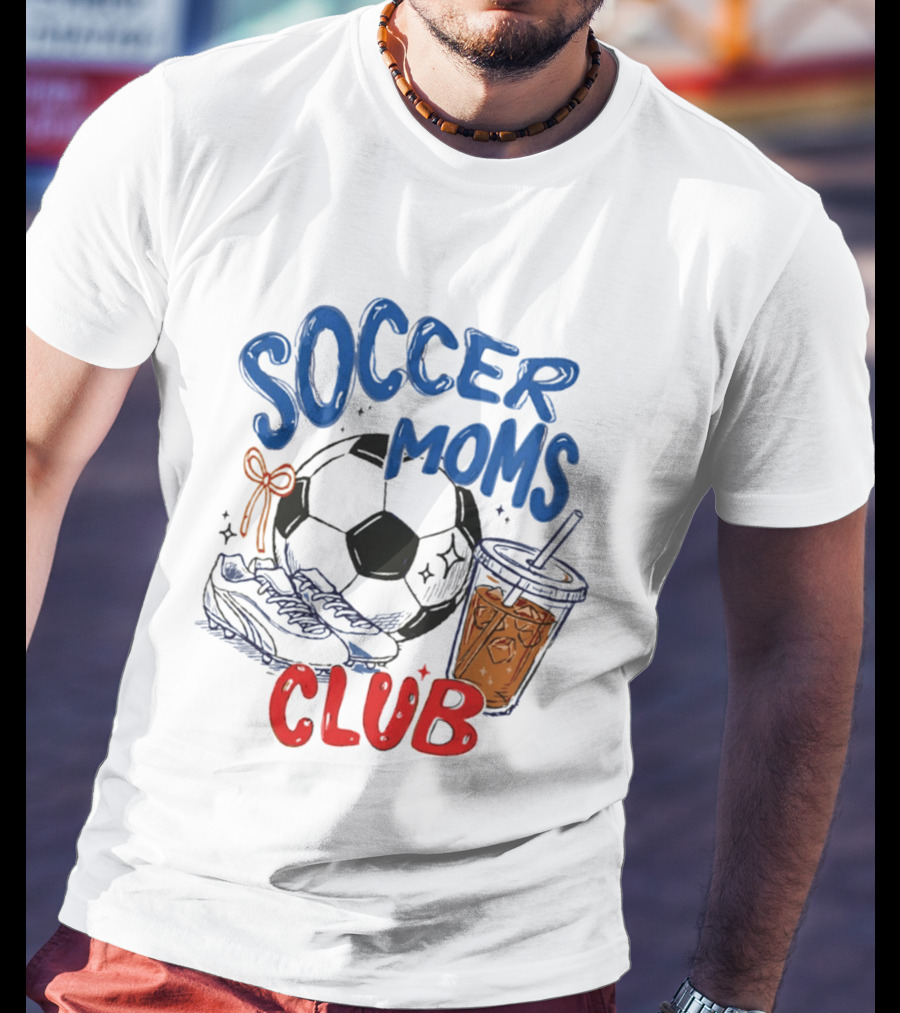 Soccer Moms Club With Soccer Ball Cleats And Iced Drink T-Shirt