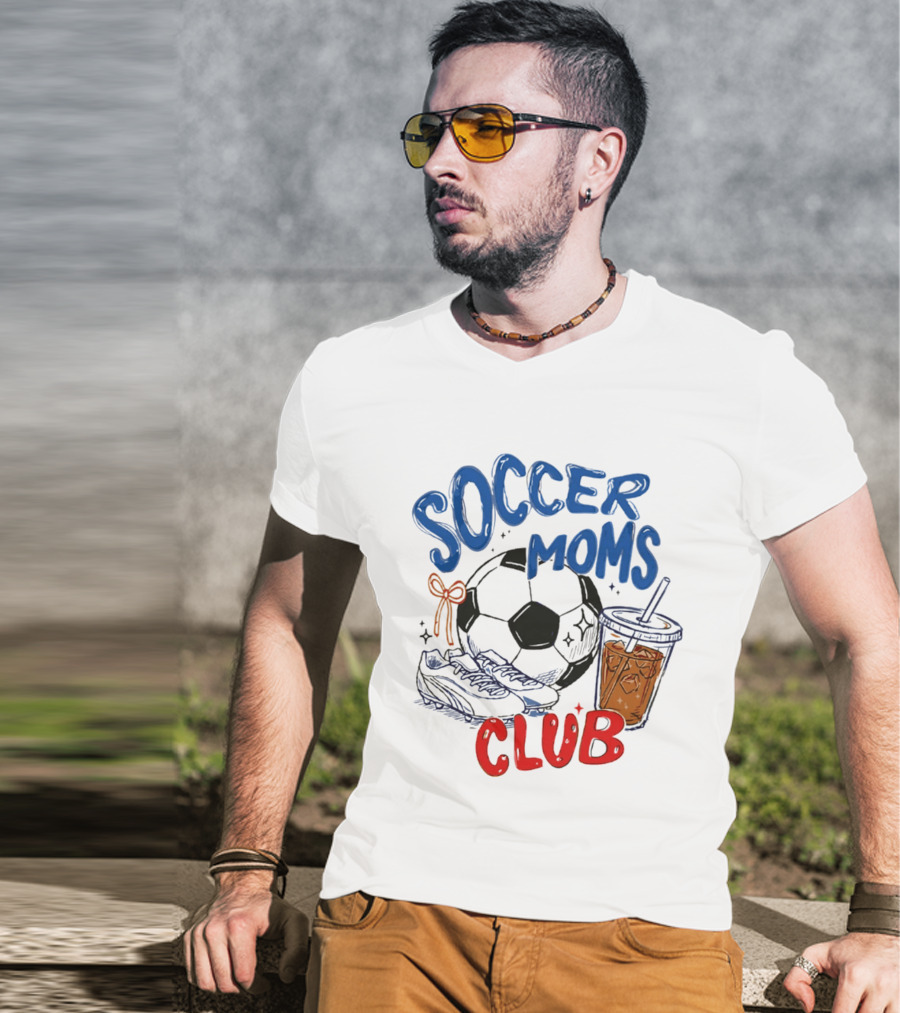 Soccer Moms Club With Soccer Ball Cleats And Iced Drink T-Shirt