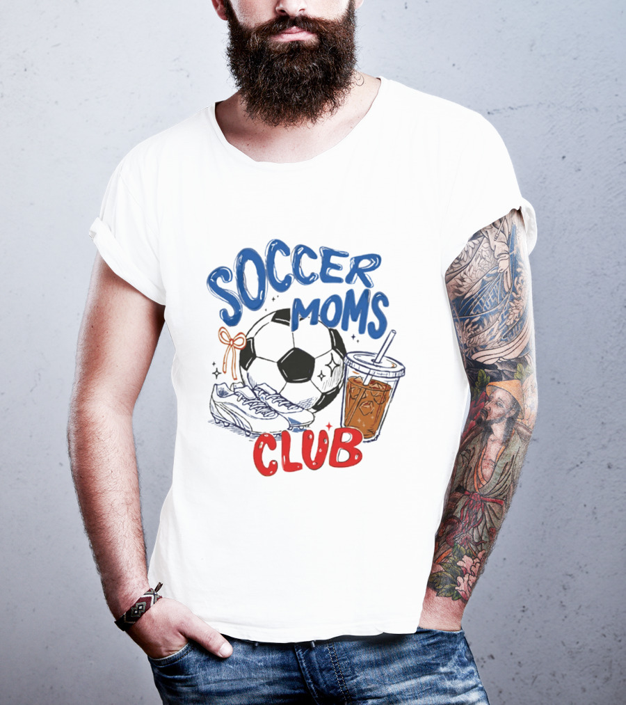 Soccer Moms Club With Soccer Ball Cleats And Iced Drink T-Shirt