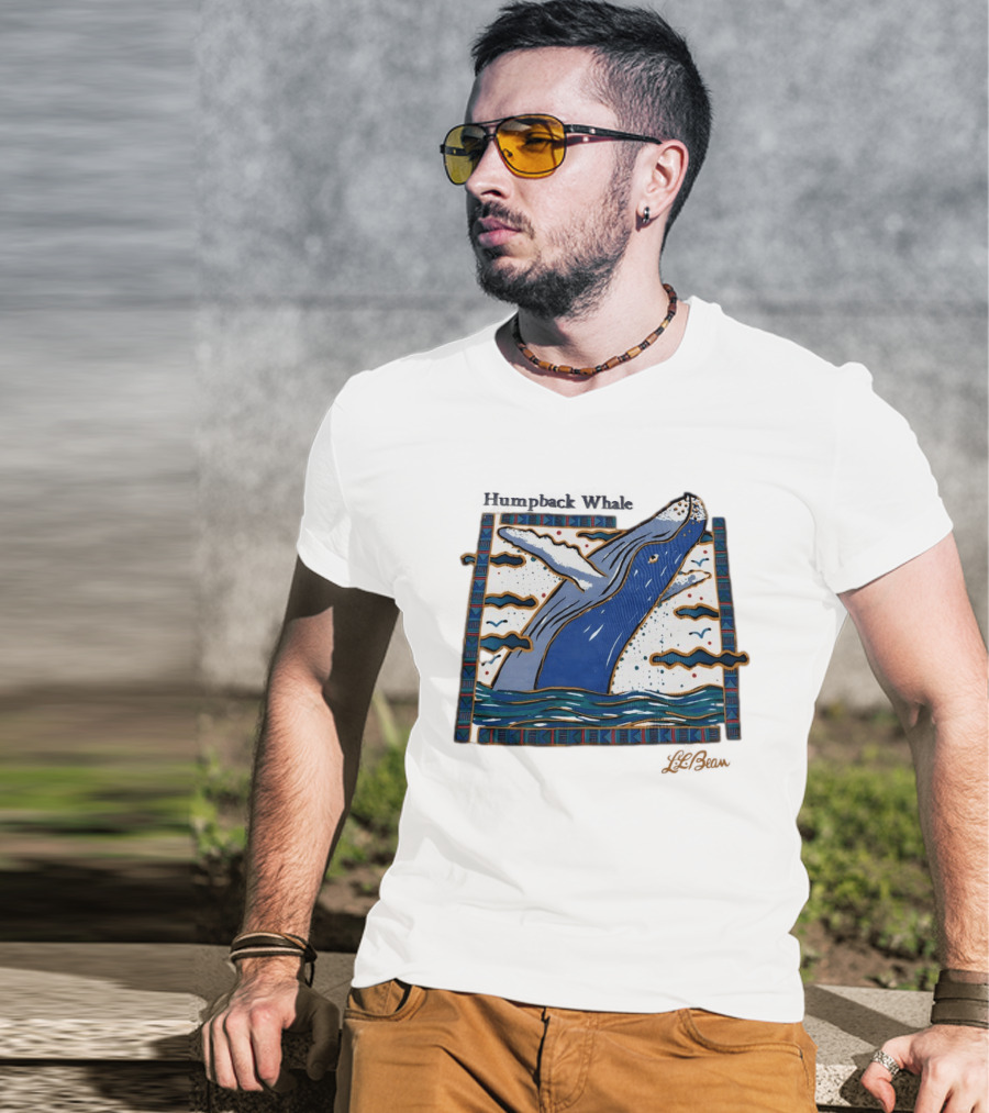 Humpback Whale Maritime Art 1990s Vibe Splashing Waves And Clouds Scene T-Shirt
