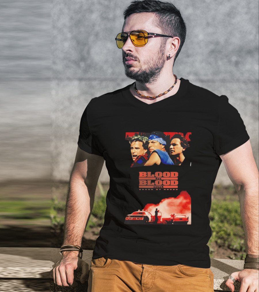 Blood In Blood Out Movie Latino Bound By Honor Dramatic Trio And Intense Action Scene T-Shirt