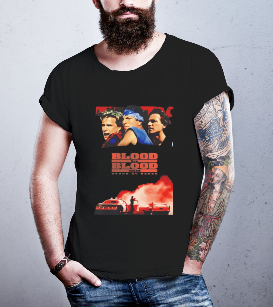 Blood In Blood Out Movie Latino Bound By Honor Dramatic Trio And Intense Action Scene T-Shirt