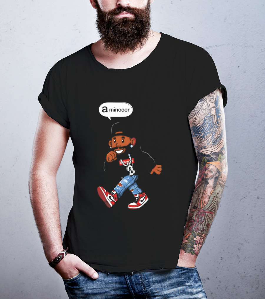 Kendrick Lamar Streetwear Cartoon Miniooor Red Sneakers Blue Jeans T-Shirt