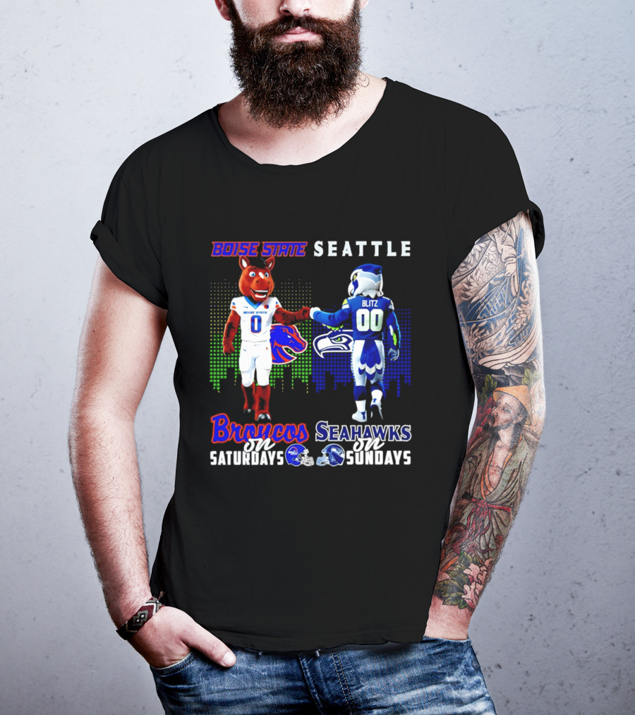 Boise State Broncos Saturdays Seattle Seahawks Sundays Skyline T-Shirt