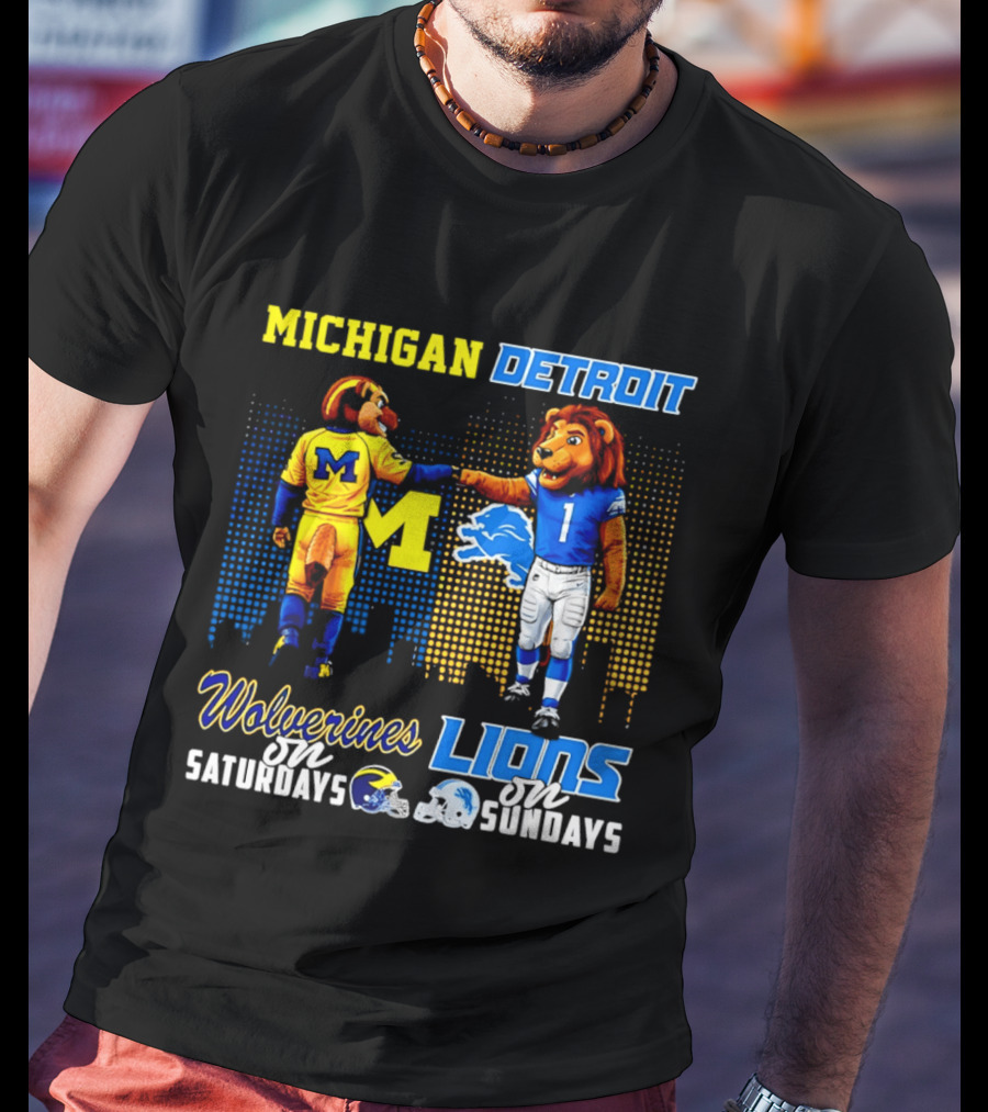 Michigan Wolverines Saturdays Detroit Lions Sundays Skyline T-Shirt