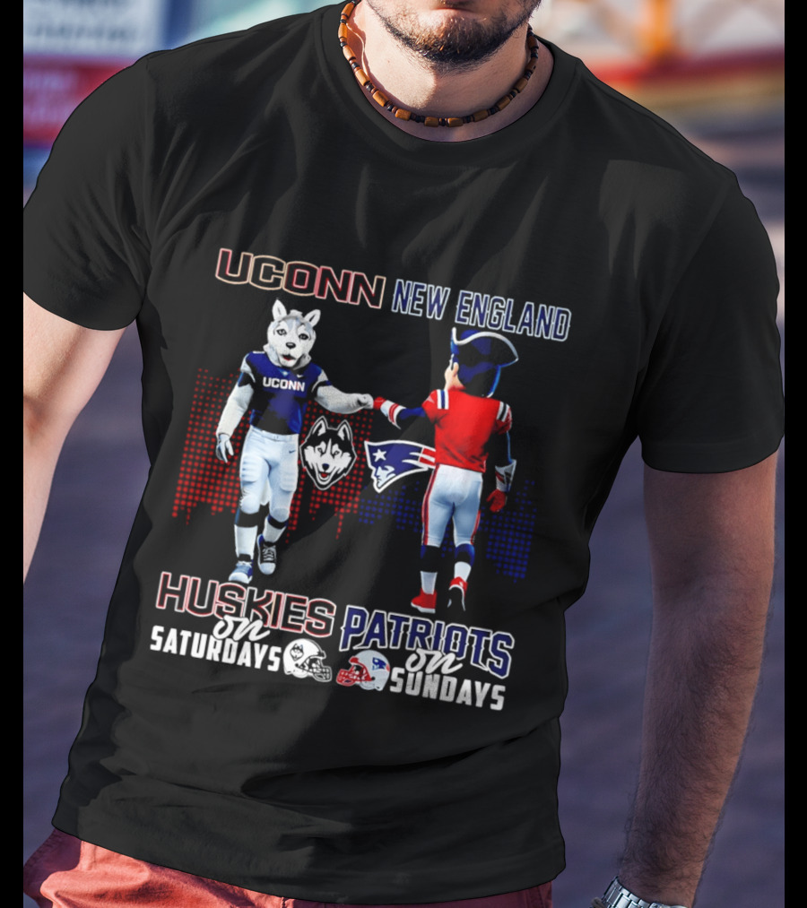 UConn Huskies On Saturdays New England Patriots On Sundays Skyline T-Shirt