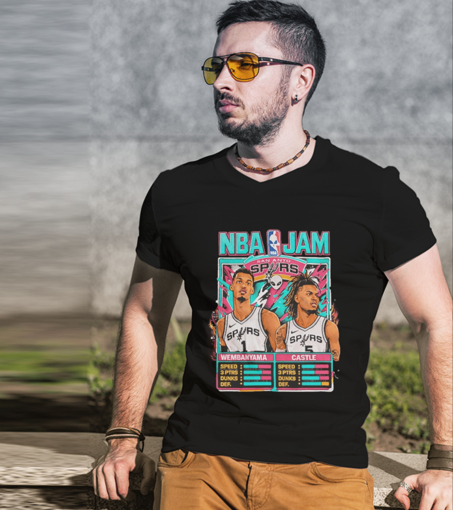 NBA Jam San Antonio Spurs Wembanyama Castle Roster Stats T-Shirt