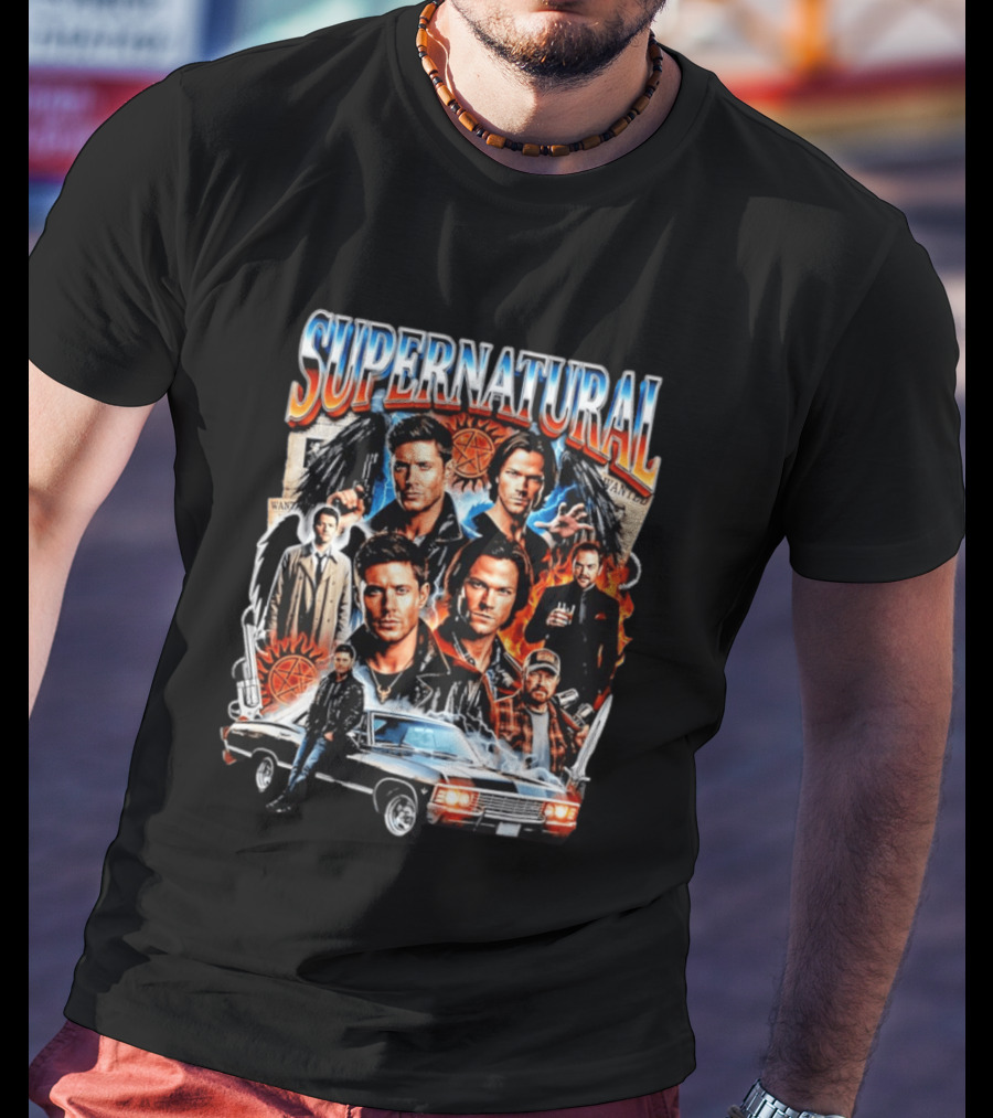 Supernatural Dean Sam Winchester Castiel Crowley Impala 67 Wanted Series T-Shirt