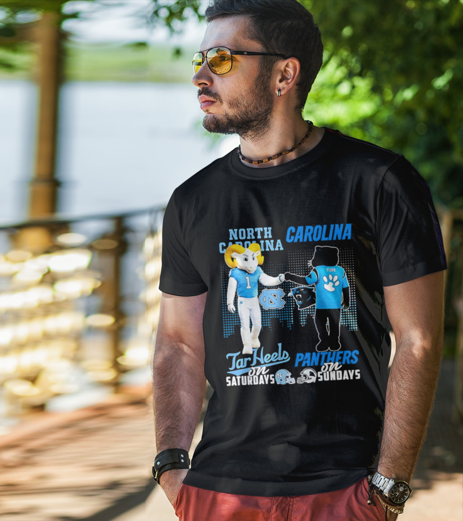 North Carolina Tar Heels Saturdays Carolina Panthers Sundays Skyline T-Shirt