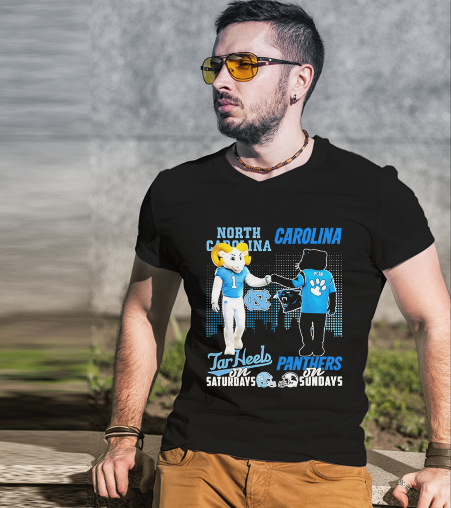 North Carolina Tar Heels Saturdays Carolina Panthers Sundays Skyline T-Shirt
