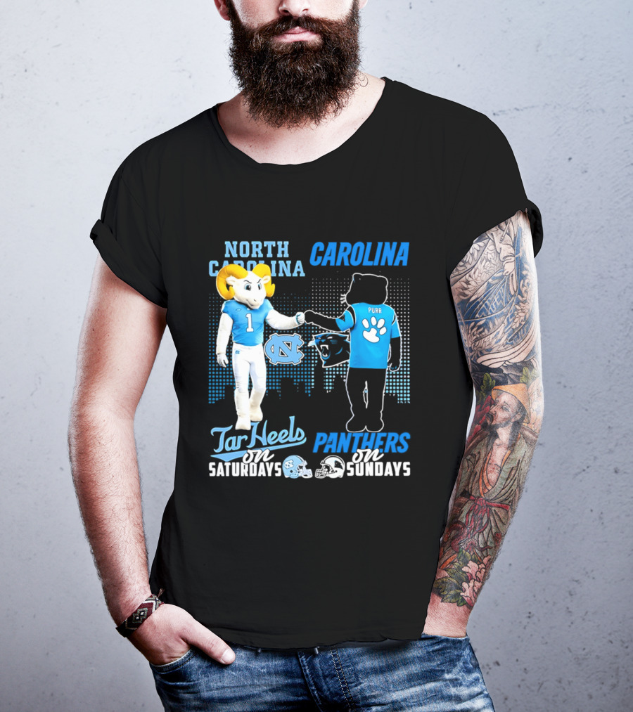 North Carolina Tar Heels Saturdays Carolina Panthers Sundays Skyline T-Shirt
