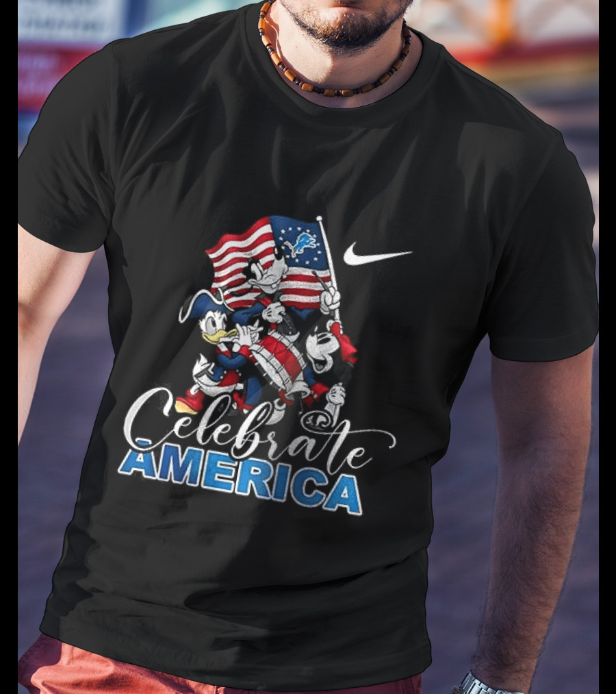 Detroit Lions Mickey Mouse Celebrate America 250th Anniversary Nike T-Shirt