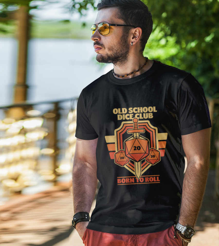 Old School Dice Club 20 Sword And Dice Born To Roll T-Shirt