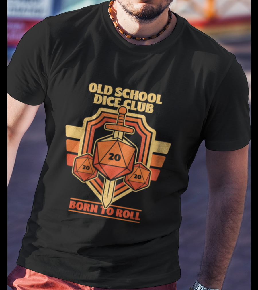 Old School Dice Club 20 Sword And Dice Born To Roll T-Shirt