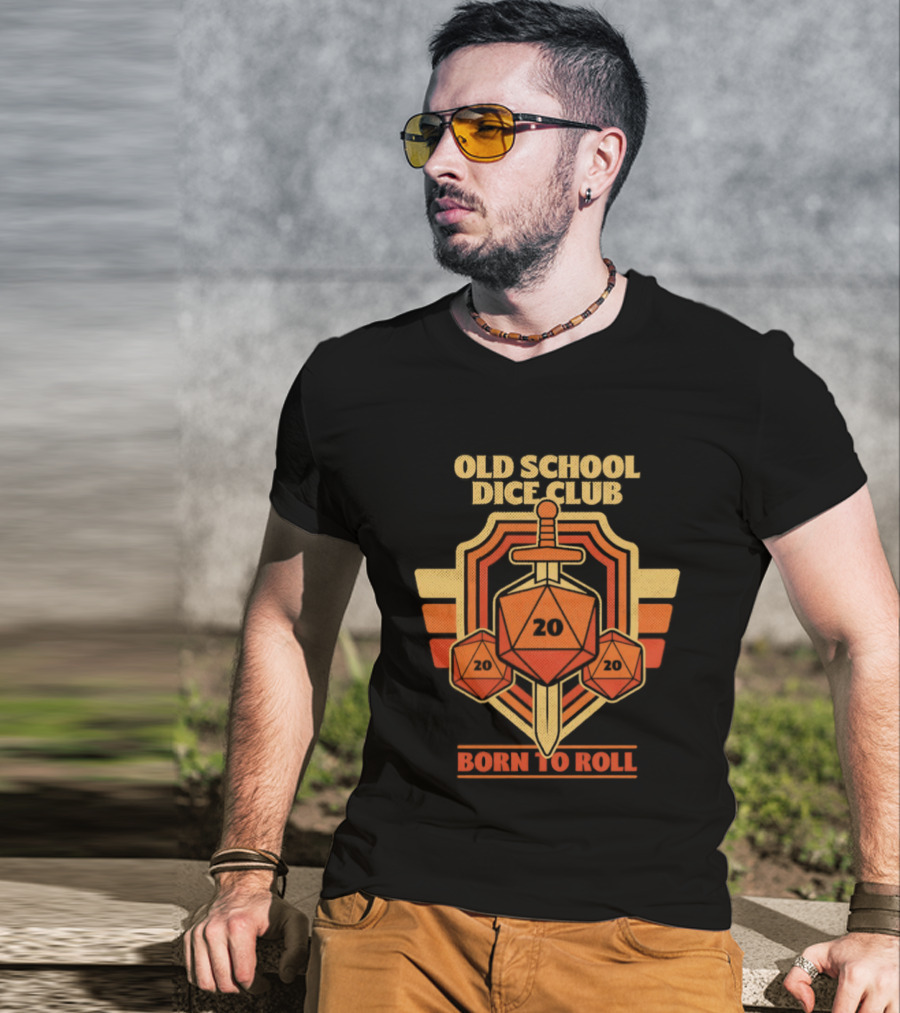 Old School Dice Club 20 Sword And Dice Born To Roll T-Shirt