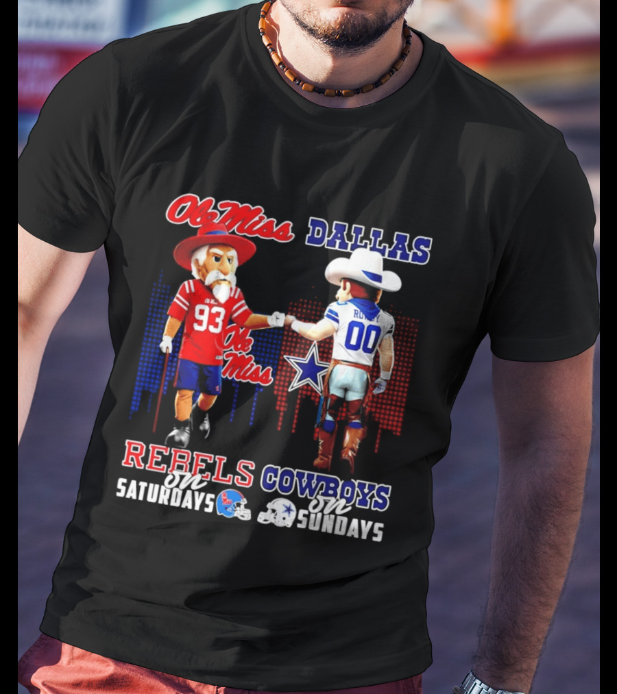 Ole Miss Rebels Saturdays Vs Dallas Cowboys Sundays Unity Skyline T-Shirt