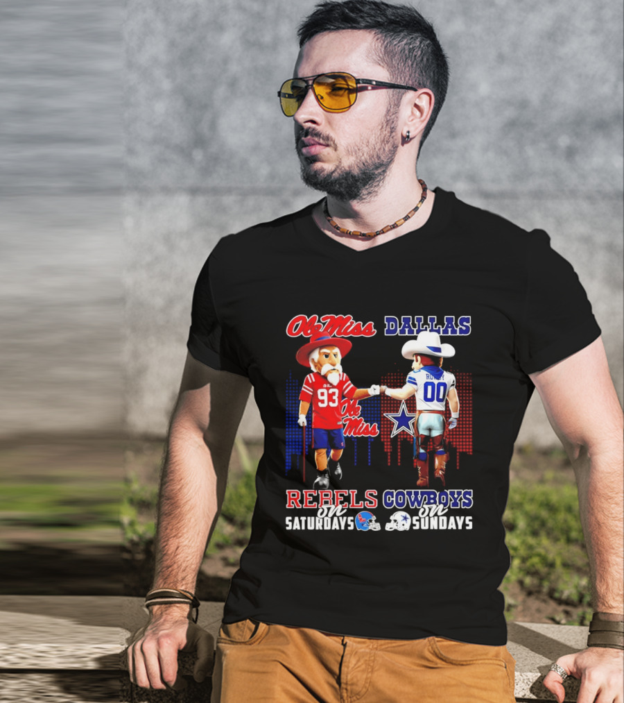 Ole Miss Rebels Saturdays Vs Dallas Cowboys Sundays Unity Skyline T-Shirt
