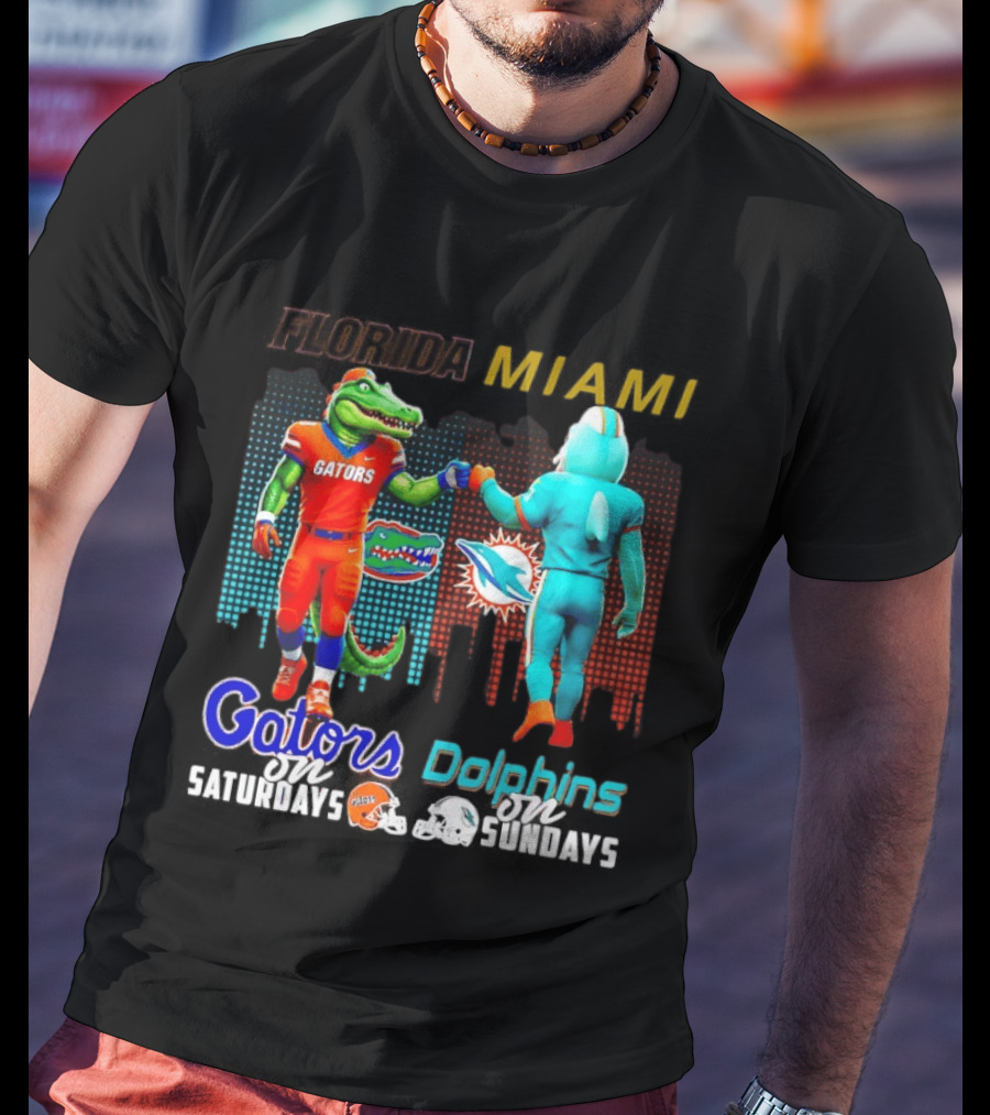 Florida Gators Saturdays Miami Dolphins Sundays Skyline Football Rivalry T-Shirt