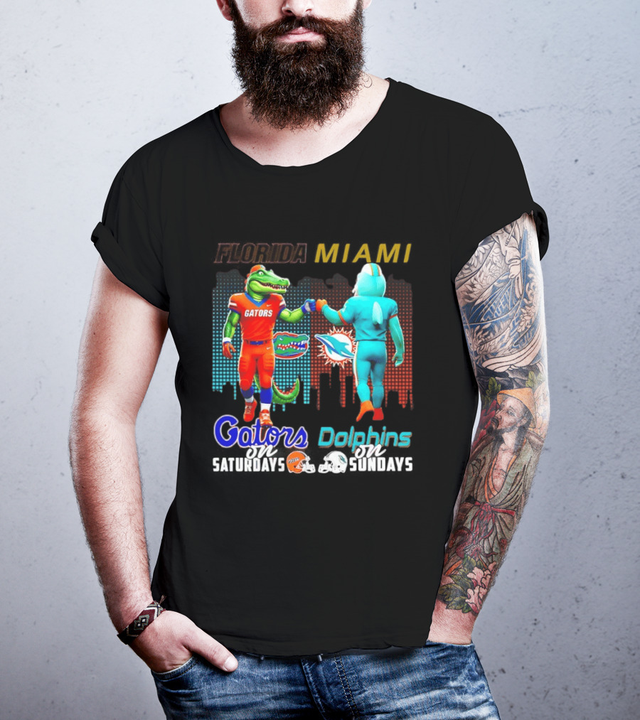 Florida Gators Saturdays Miami Dolphins Sundays Skyline Football Rivalry T-Shirt