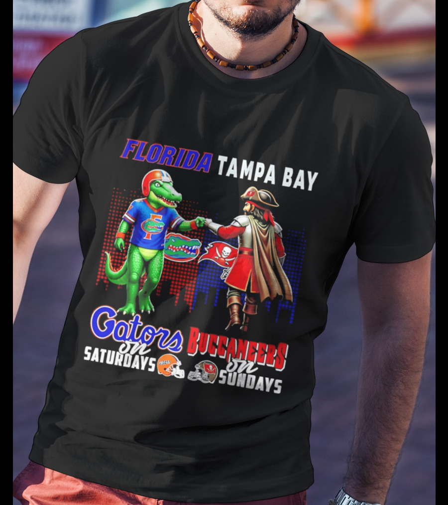 Florida Gators Saturdays Tampa Bay Buccaneers Sundays Fist Bump Skyline T-Shirt