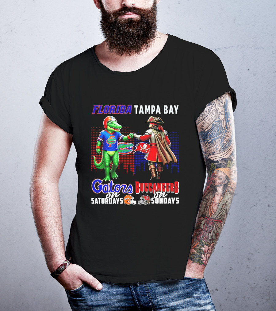 Florida Gators Saturdays Tampa Bay Buccaneers Sundays Fist Bump Skyline T-Shirt