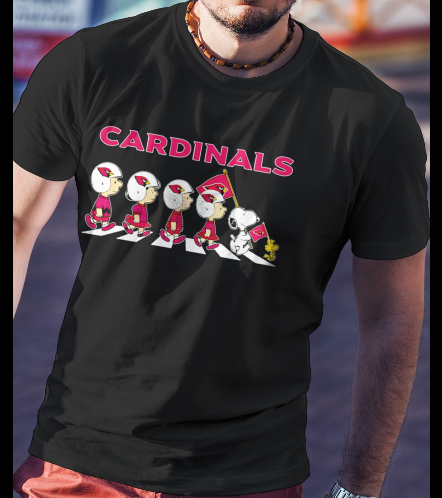 Peanuts X Arizona Cardinals Woodstock Snoopy Football Abbey Road Flag T-Shirt