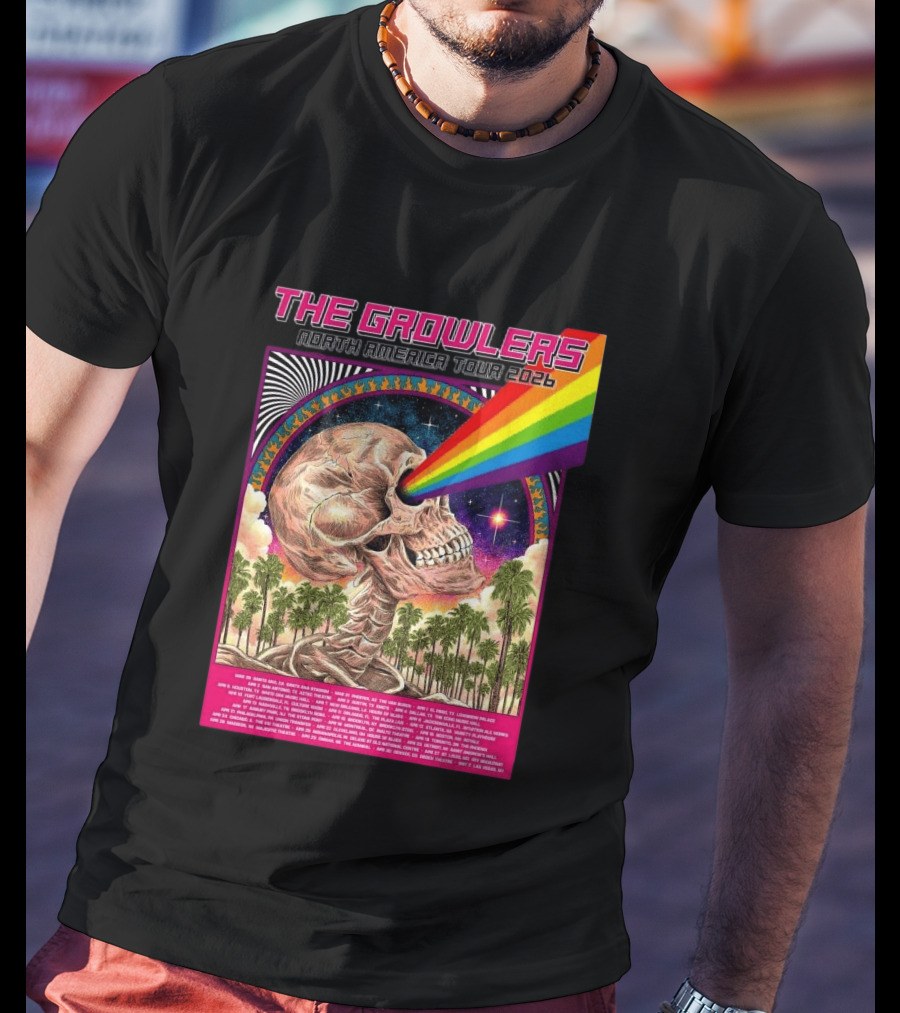 The Growlers North America Tour 2026 Psychedelic Skull With Rainbow Beam T-Shirt