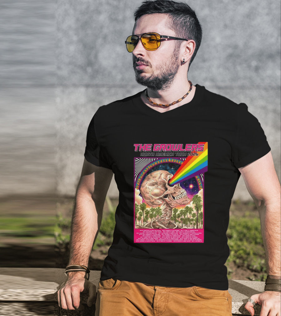 The Growlers North America Tour 2026 Psychedelic Skull With Rainbow Beam T-Shirt