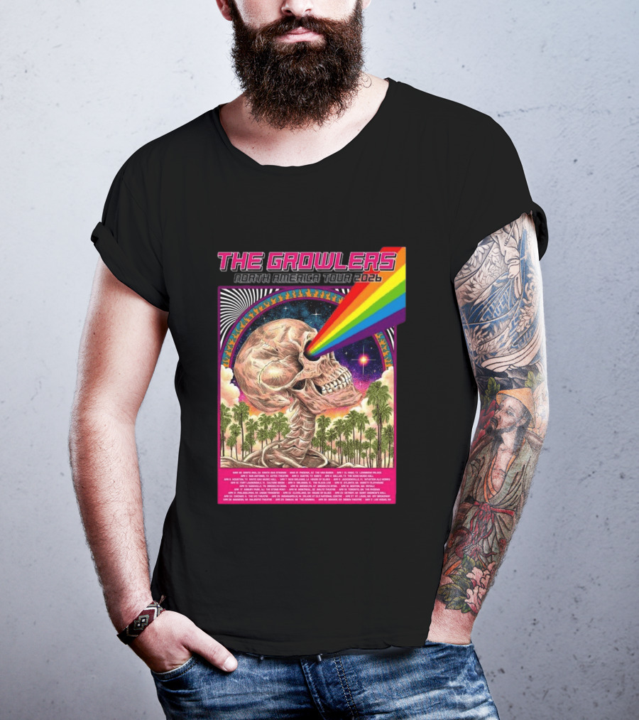 The Growlers North America Tour 2026 Psychedelic Skull With Rainbow Beam T-Shirt