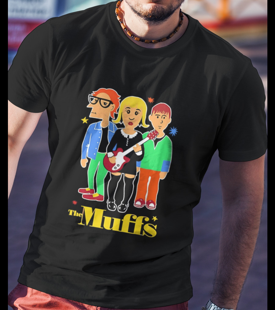 The Muffs Cartoon Characters Ronnie Kim And Roy Playing Guitar T-Shirt