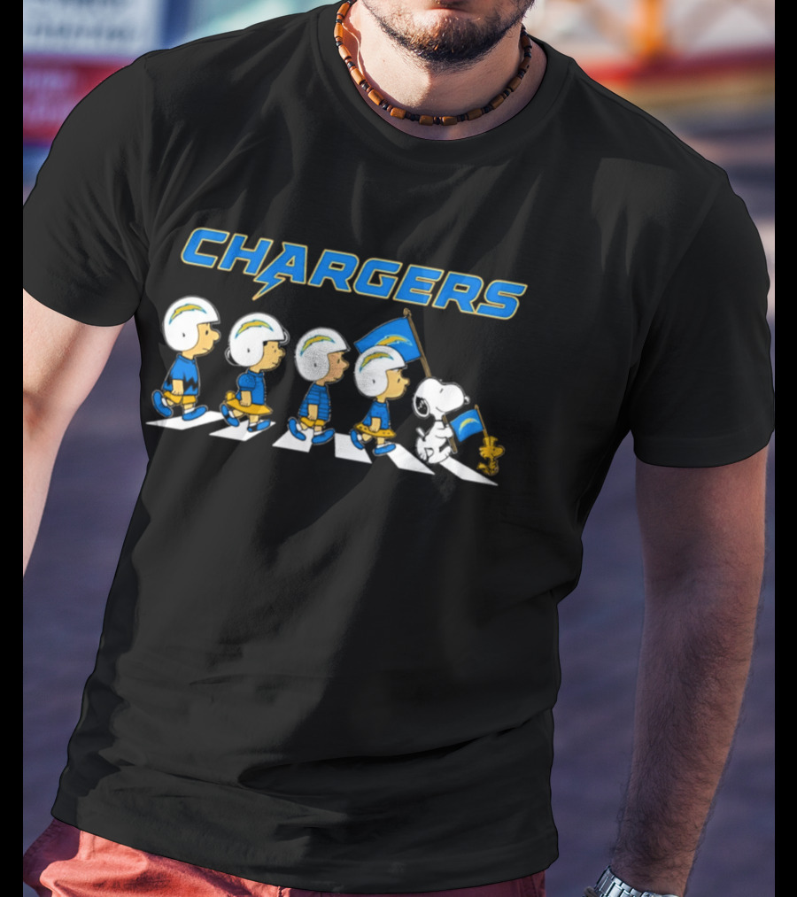 Peanuts Los Angeles Chargers Walking Flag Football Team Collaboration T-Shirt