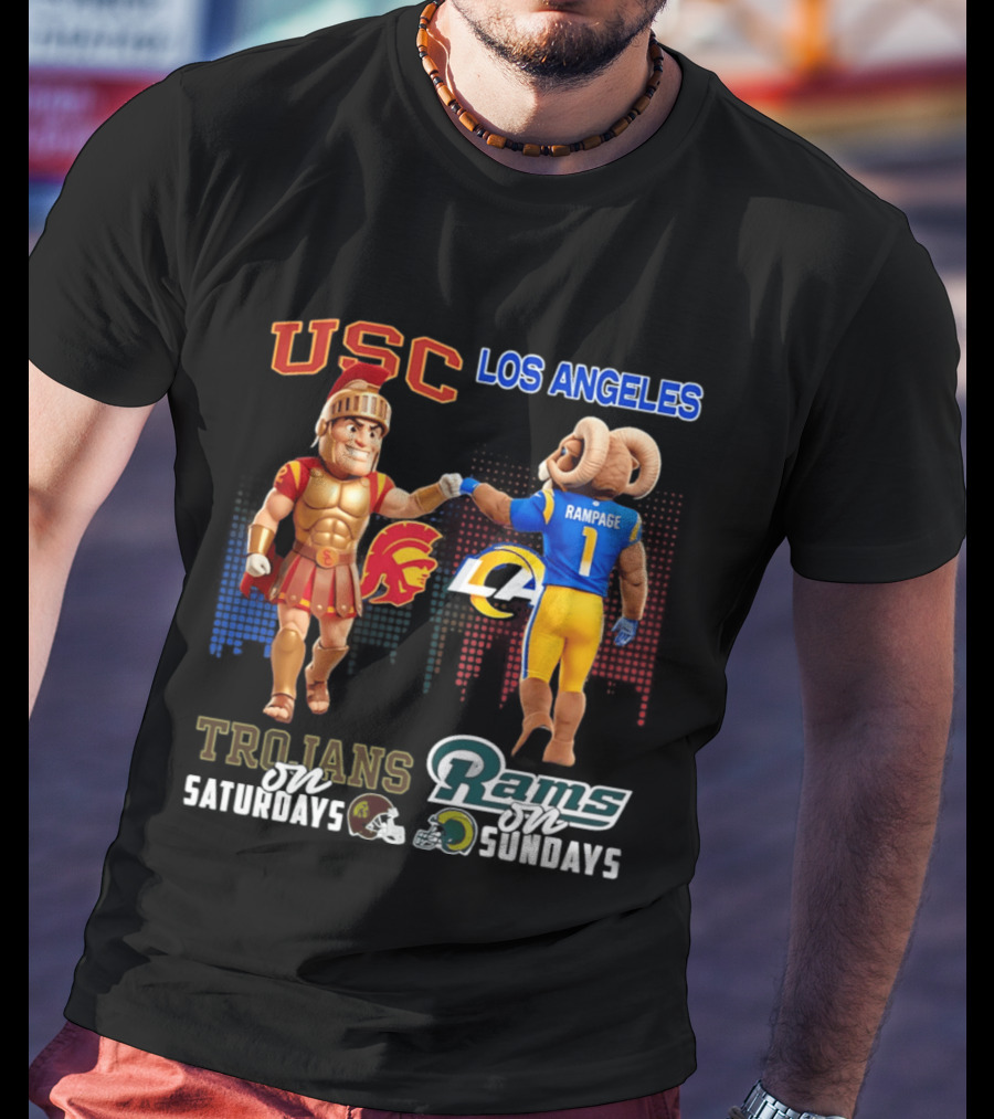 USC Trojans Trojans On Saturdays Los Angeles Rams Rams On Sundays Skyline T-Shirt