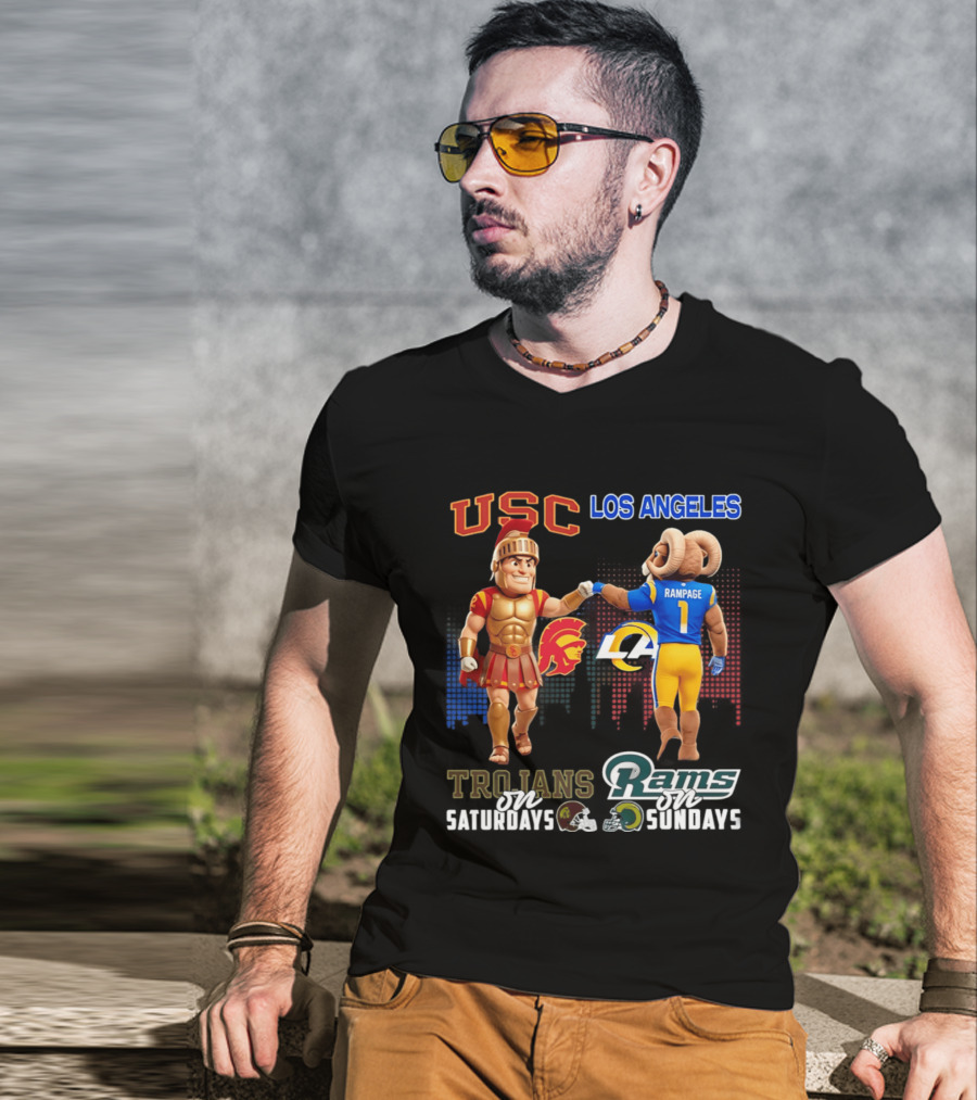 USC Trojans Trojans On Saturdays Los Angeles Rams Rams On Sundays Skyline T-Shirt