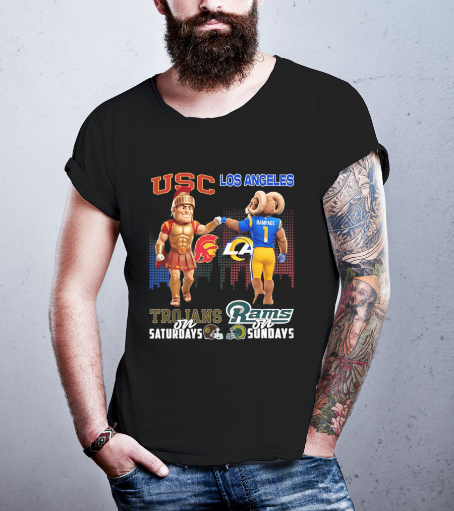 USC Trojans Trojans On Saturdays Los Angeles Rams Rams On Sundays Skyline T-Shirt