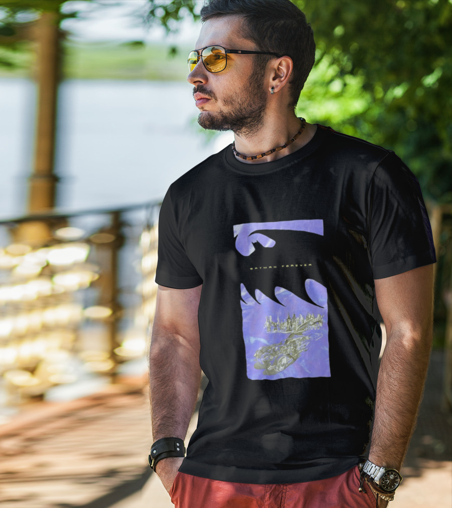 Photos Of A Batman Forever Gotham City Skyline Batmobile T-Shirt