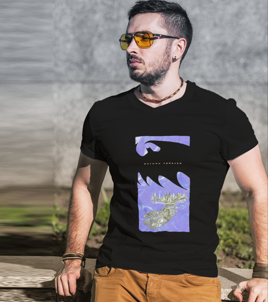 Photos Of A Batman Forever Gotham City Skyline Batmobile T-Shirt