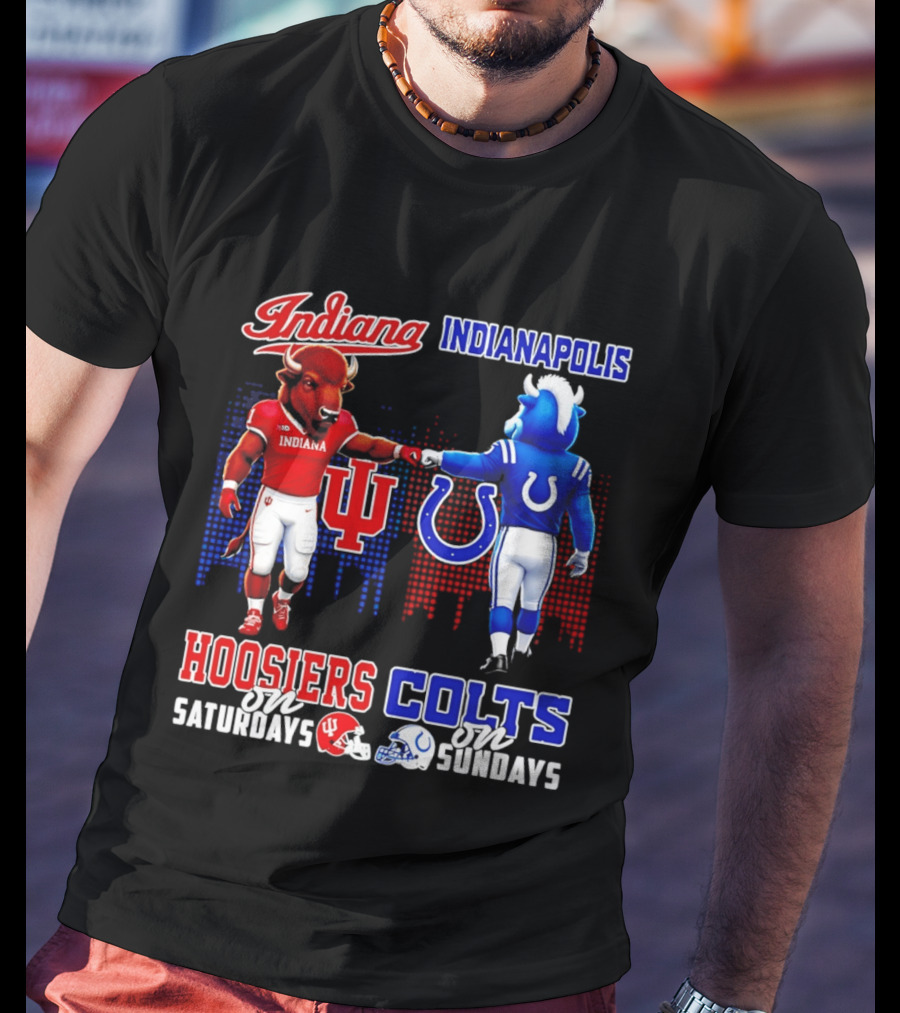 Indiana Hoosiers Saturdays Vs Indianapolis Colts Sundays Skyline Football T-Shirt