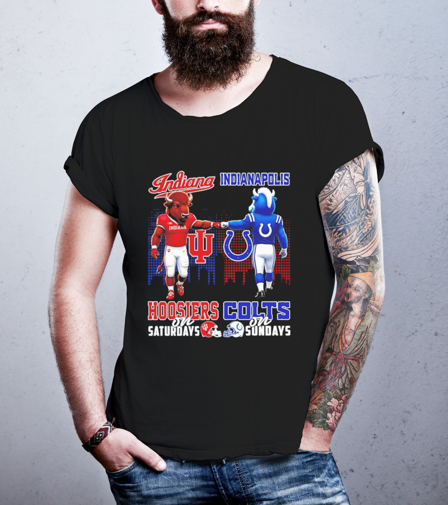 Indiana Hoosiers Saturdays Vs Indianapolis Colts Sundays Skyline Football T-Shirt