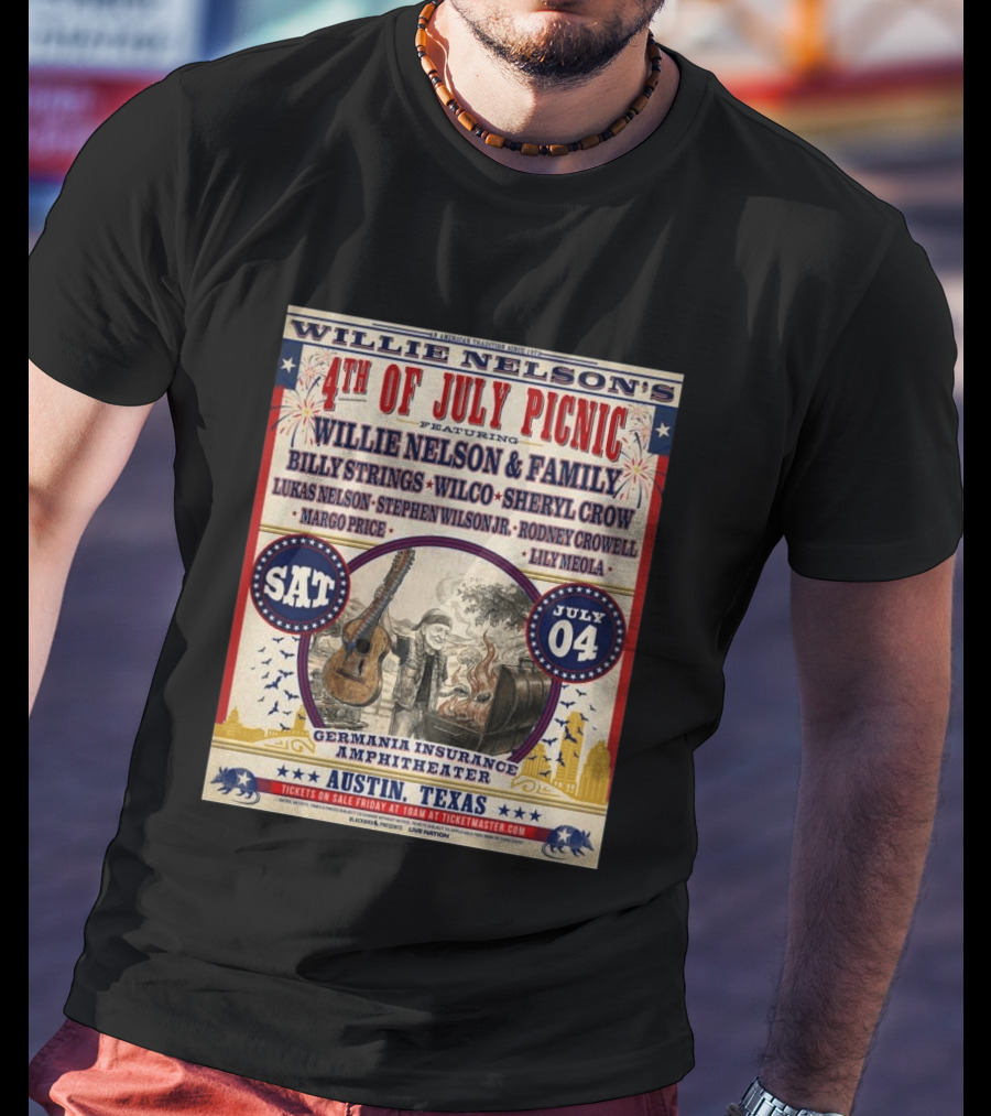 Willie Nelson's 4th Of July Picnic Willie Nelson & Family Billy Strings Wilco Sheryl Crow Austin Texas Germania Insurance Amphitheater July 4 2026 T-Shirt