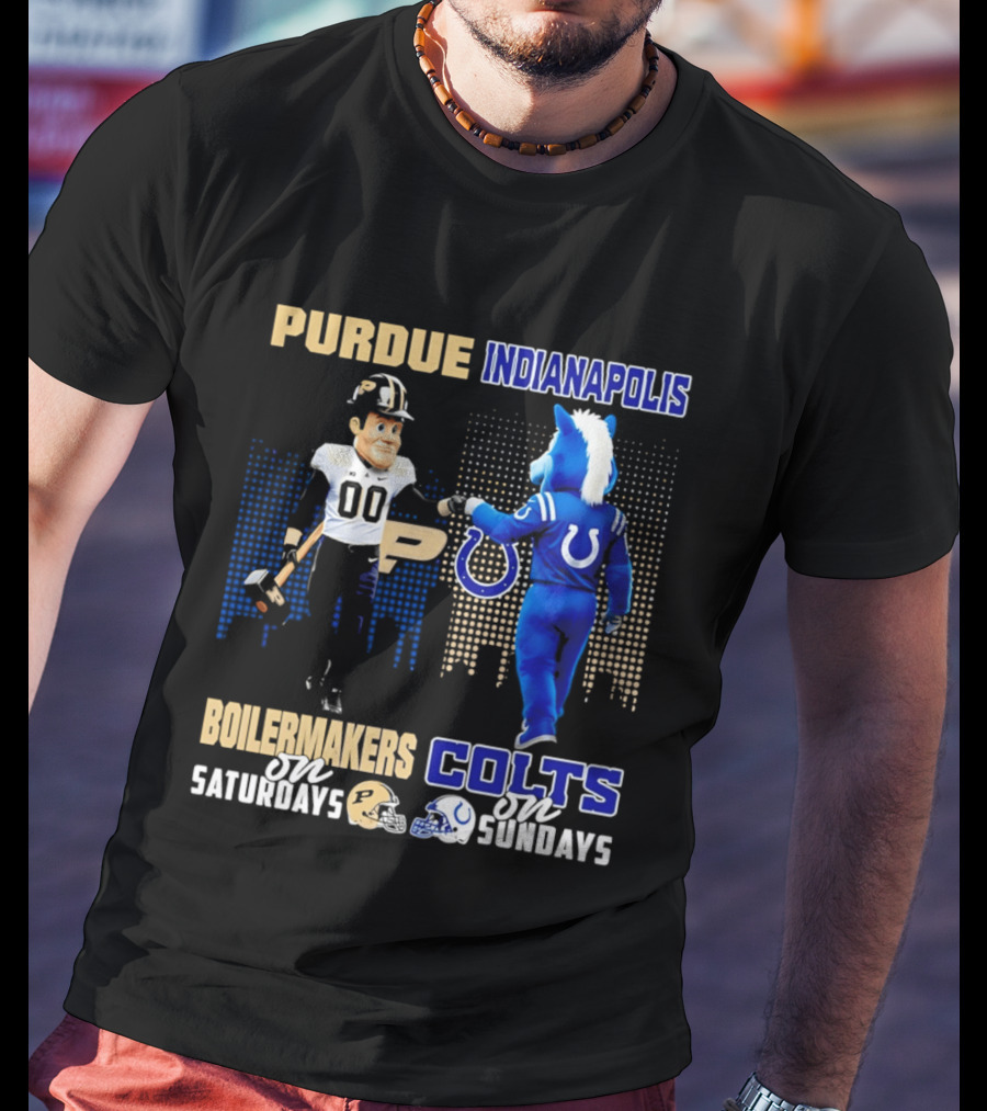 Purdue Boilermakers Saturdays Indianapolis Colts Sundays Skyline T-Shirt