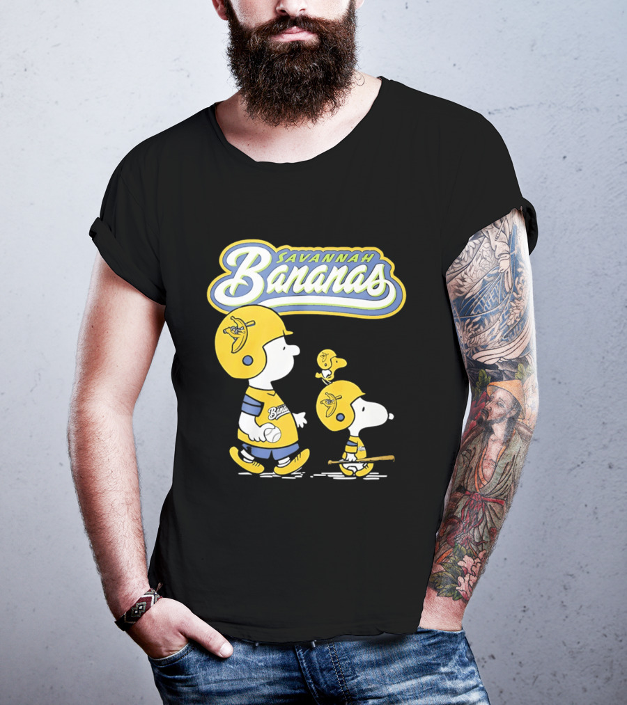 Savannah Bananas Snoopy Peanuts Baseball Player Helmet Bat T-Shirt